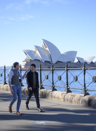 Hayden walking around Circular Quay with Sydney Architecture Walks founder, Eoghan Lewis, Circular Quay 
