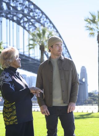 Hayden with Aunty Margret Campbell Aboriginal elder and founder of Dreamtime Southern X in Sydney Harbour, Sydney
