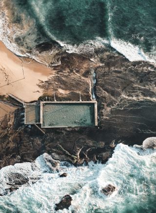  Aerial overlooking the Mona Vale Rockpool in Mona Vale, Northern Beaches