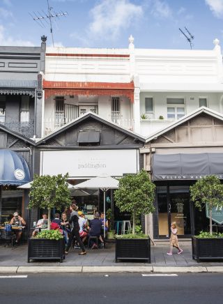 Cafes and shop fronts along the Five Ways, Paddington