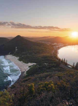Scenic views over Shoal Bay Beach, Zenith Beach, Wreck Beach and Box Beach in Port Stephens from Tomaree Head Summit
