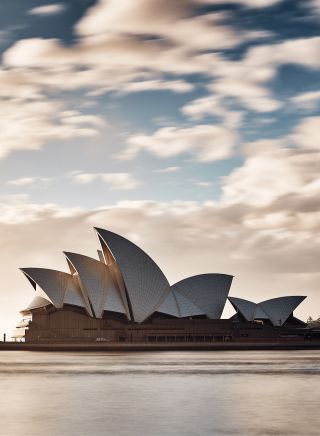 Morning sun rising over the Sydney Opera House, Sydney