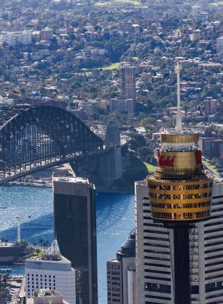 Sydney Tower Eye aerial shot in City Centre, Sydney City