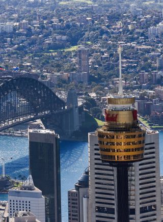 Sydney Tower Eye aerial shot in City Centre, Sydney City