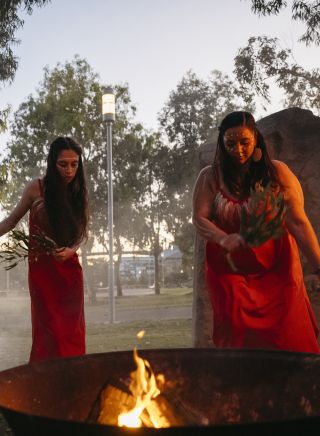 Aboriginal dancers sharing an immersive cultural experience during an Aboriginal Cultural Tour in Barangaroo, Sydney City