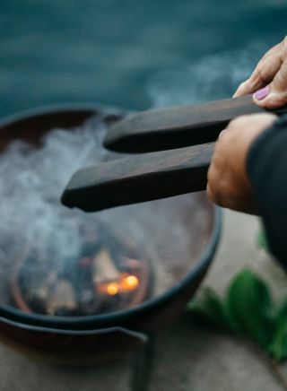 Smoking ceremony at Blues Point Reserve, Blues Point, Sydney