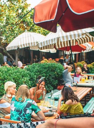 View of the beer garden with DJ playing at the Albion Hotel, Parramatta 
