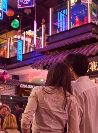 Couple enjoying Summer in Sydney at Burwood Chinatown, Burwood