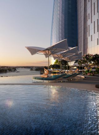 view over pool at Crowne Plaza, Darling Harbour