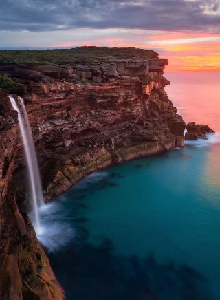 Sunrise at Curracurrong Falls and Eagle Rock in the Royal National Park, Sydney