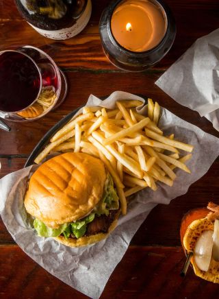 Potato and gravy wine and cheeseburger, Mary's Newtown, Newtown 
