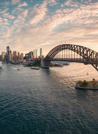 Incredible aerial views of a cruise ship in Sydney Harbour