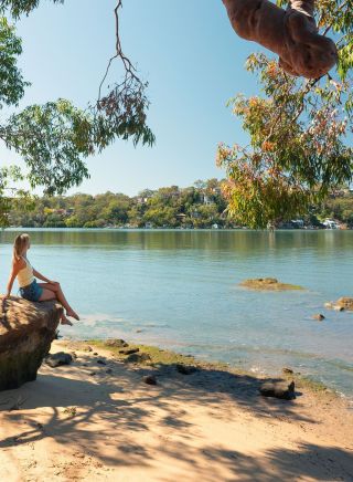 Woman on rock, Jew Fish Bay Baths, Oatley