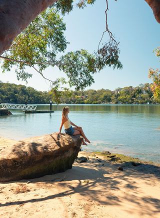 Woman on rock, Jew Fish Bay Baths, Oatley