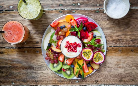 Bread & Circus Wholefoods Canteen, Alexandria The Fruit Plate (seasonal fresh fruit with biodynamic yoghurt) and fresh juices available at Bread & Circus Wholefoods Canteen, Alexandria