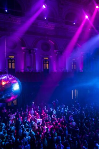 Crowds enjoying the Heaps Gay Qweens Ball music event during Vivid Sydney 2019, Sydney CBD