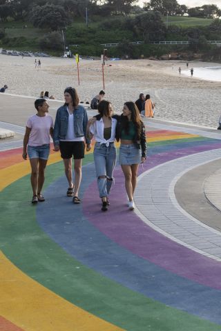 Couples walking along the rainbow path at Coogee Beach, Coogee