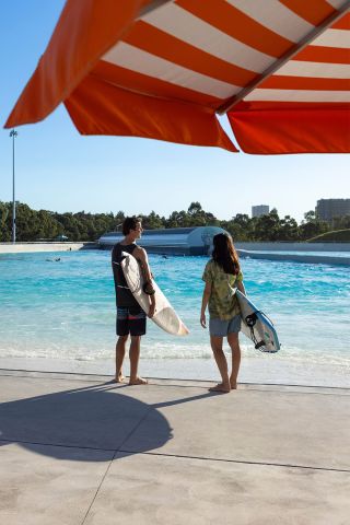 Couple arrives at Australia's best urban surfpark, URBNSURF, Homebush