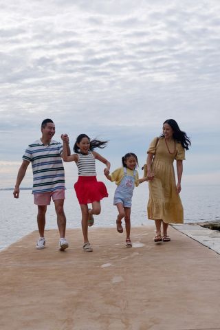 Family walking on pier, Fairy Bower Rockpool, Manly 