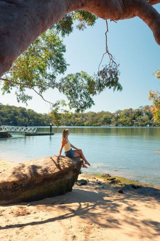 Woman on rock, Jew Fish Bay Baths, Oatley