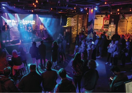 People enjoying live performances by Physique at Oxford Art Factory, Darlinghurst