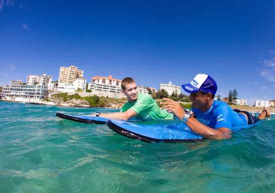 Learning to surf with 'Let's Go Surfing' at Bondi Beach