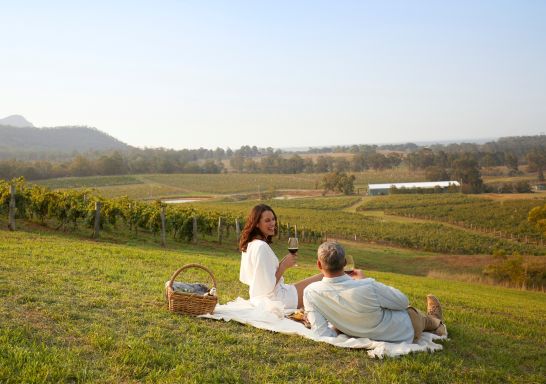 Enjoying a picnic at Audrey Wilkinson in Pokolbin, Hunter Valley