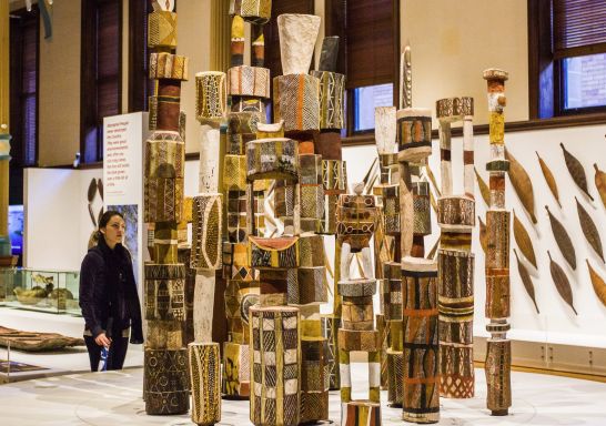 Tiwi Poles on display at the Indigenous Australians exhibition in Australian Museum, Sydney