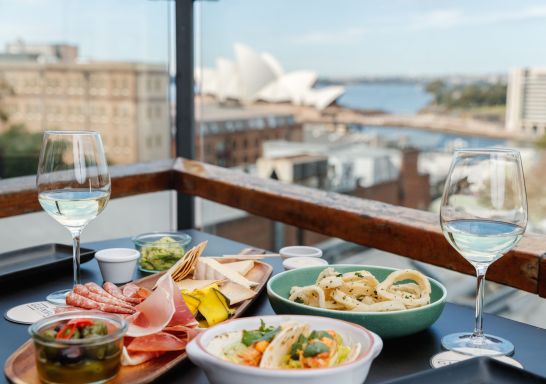 Food table with a view at The Glenmore in The Rocks, Sydney City