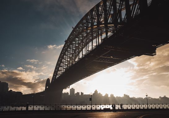 Morning sun rising over Sydney Harbour