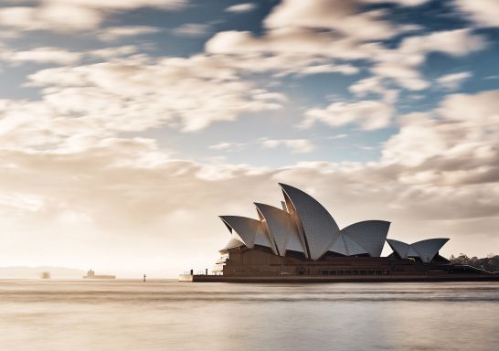 Morning sun rising over the Sydney Opera House, Sydney