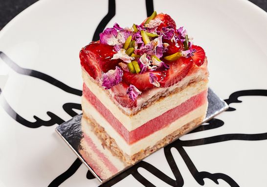 Plated strawberry watermelon cake at Black Star Pastry, Newtown