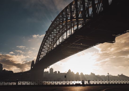 Morning sun rising over Sydney Harbour