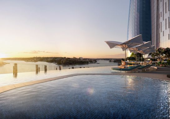 view over pool at Crowne Plaza, Darling Harbour