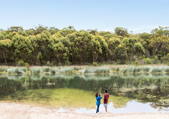 Couple enjoying a visit to Thirlmere Lakes National Park, Thirlmere.