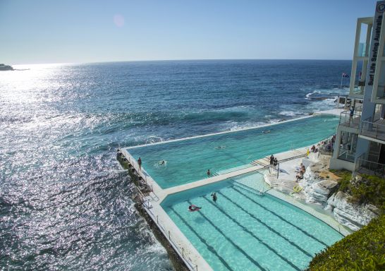 A view of Bondi Icebergs from above at Sydney's Bondi Beach