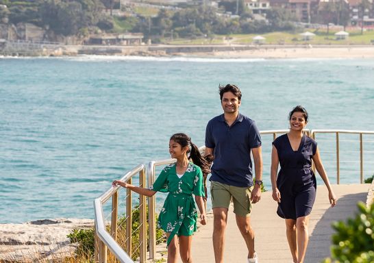 Family enjoying the Bondi to Bronte walk, Eastern Suburbs