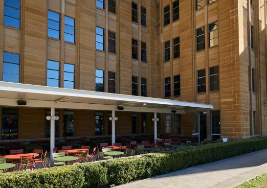 Outdoor cafe at MCA Cafe at Tallawoladah. Circular Quay