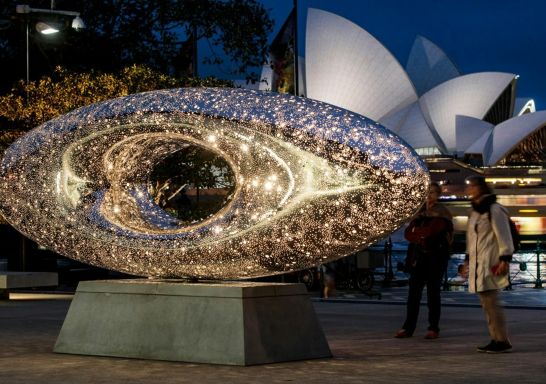 Lindy Lee's sculpture on the MCA forecourt, Circular Quay