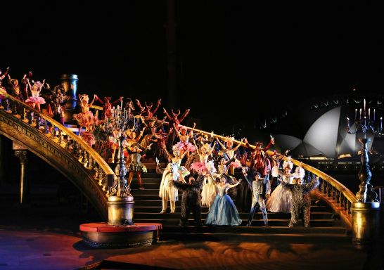 Performers on the steps in costumes, Handa Opera on Sydney Harbour, The Phantom of the Opera, Sydney 