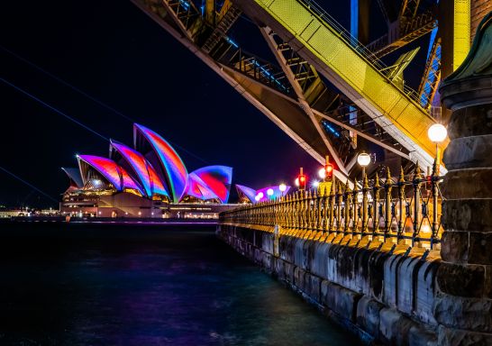 Lighting of the Sails illuminates the Sydney Opera House during Vivid Sydney 2018, Sydney CBD