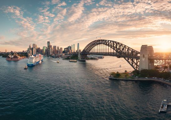 Incredible aerial views of a cruise ship in Sydney Harbour
