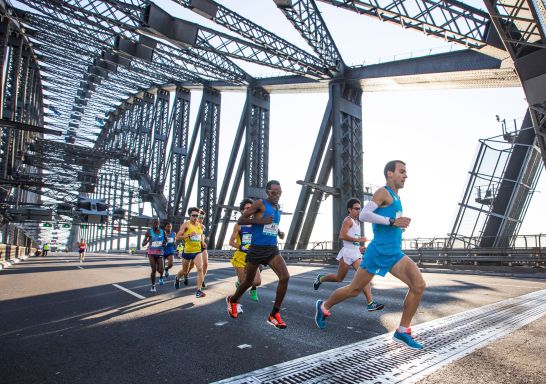 Participants in the 2017 Blackmores Sydney Running Festival race across the Sydney Harbour Bridge, Blackmores Sydney Running Festival, Sydney