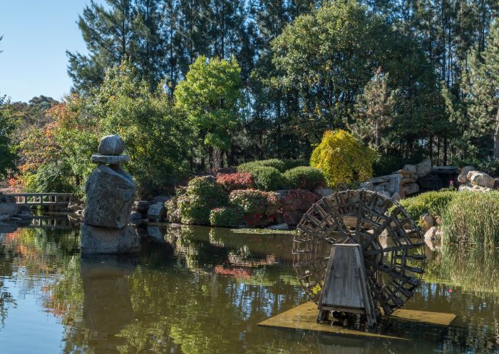 A pond with sculptures, Lambing Flat Chinese Tribute Gardens, Young